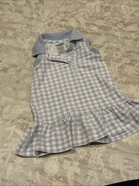 Draper James Pale Blue Gingham Ruffle-Hem Sleeveless Polo Dress